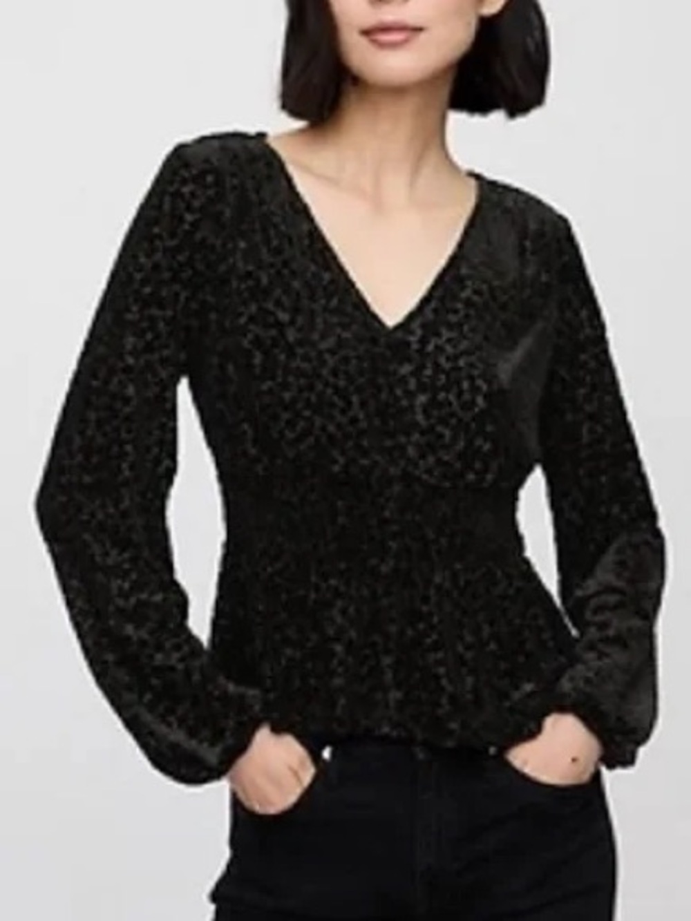 GAP Black Velvet V-Neck Peplum Whimsigoth Top